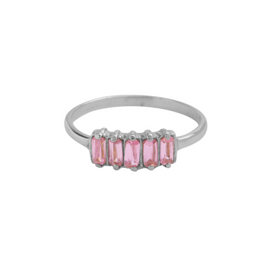 Xzota | Pink Baquette Ring Silver