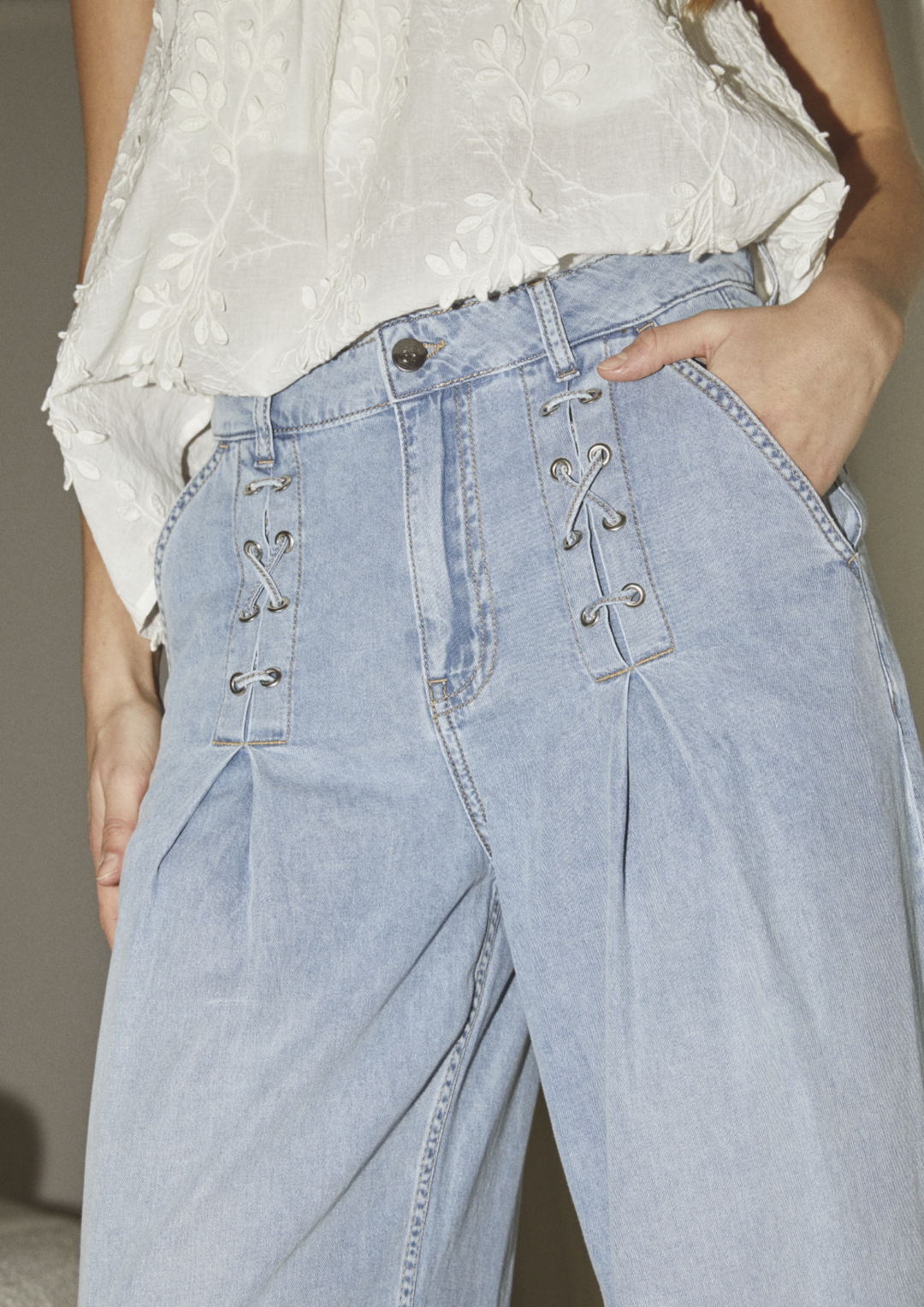 Co' Couture | CindyCC Eyelet Wide LL Jeans