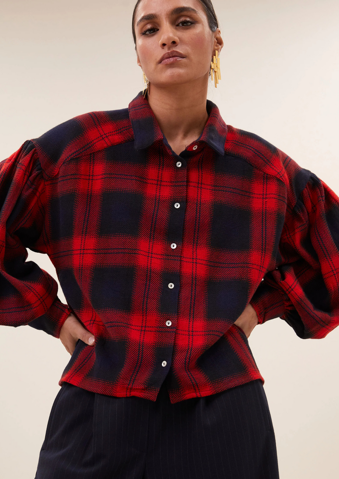 By Bar | Sarah Short Red Check Blouse