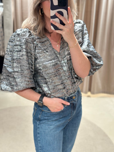 Co' Couture |MetalliCC Stripe blouse Silver