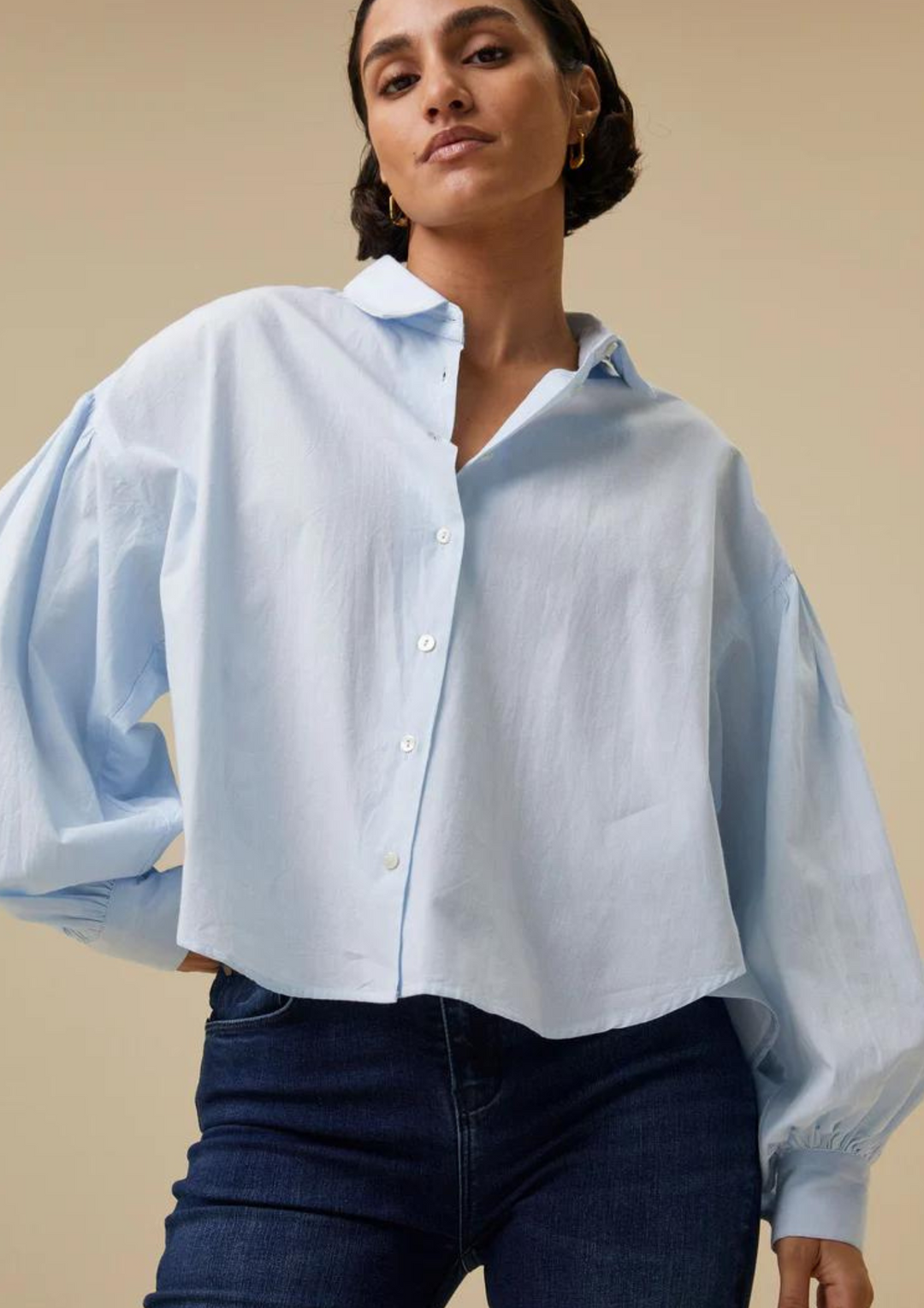 By Bar | Sarah Short Chambray Blouse Light Blue