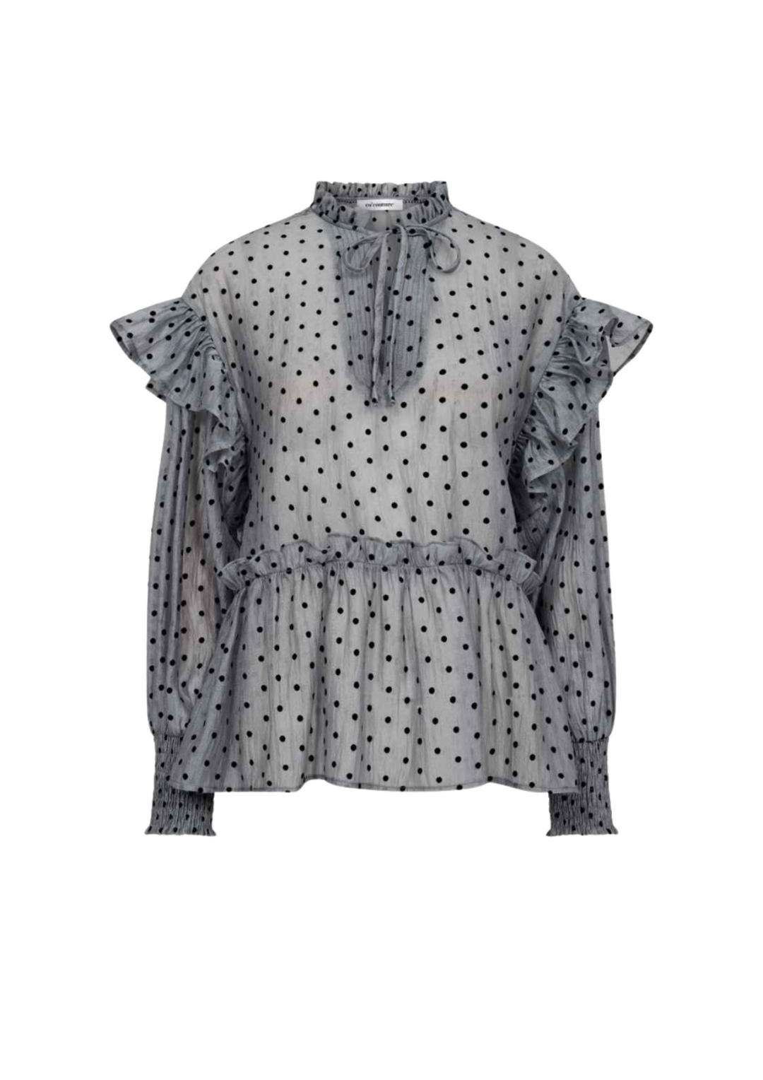 Co' Couture | KatinkaCC Dot V-Frill Blouse Light Grey