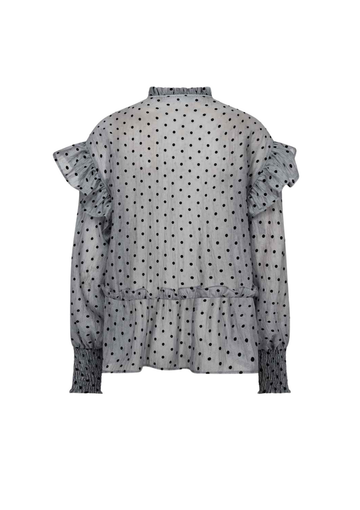 Co' Couture | KatinkaCC Dot V-Frill Blouse Light Grey