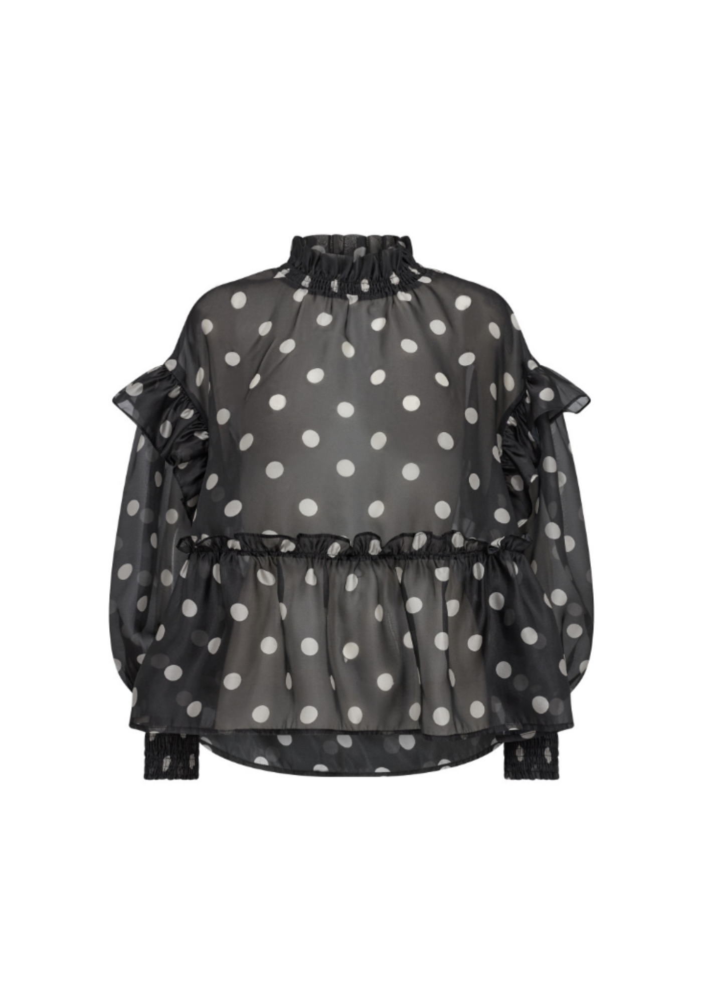Co' Couture | DrewCC Dot Frill Blouse Black Offwhite