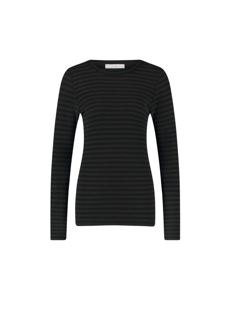 By Bar | Basic LS Melange Stripe Top Jet Black